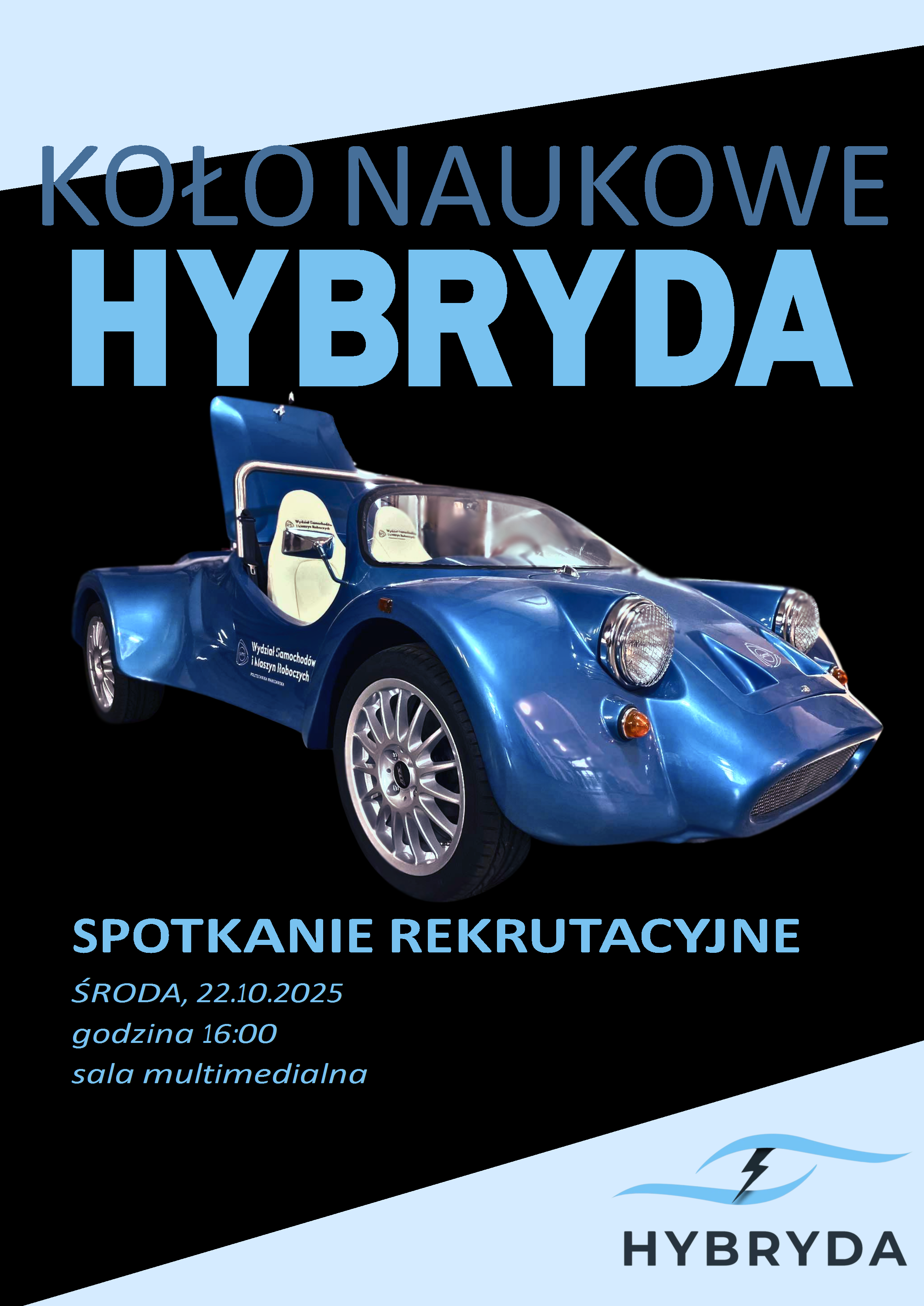 Tekst i stylizowany obraz bolidu wyścigowego