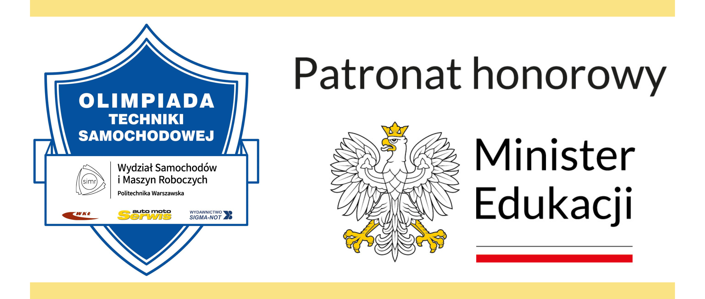 Logo Olimpiady Techniki Samochodowej stanowiące niebieską tarczę ze znakami organizatorów i patronatu honorowego