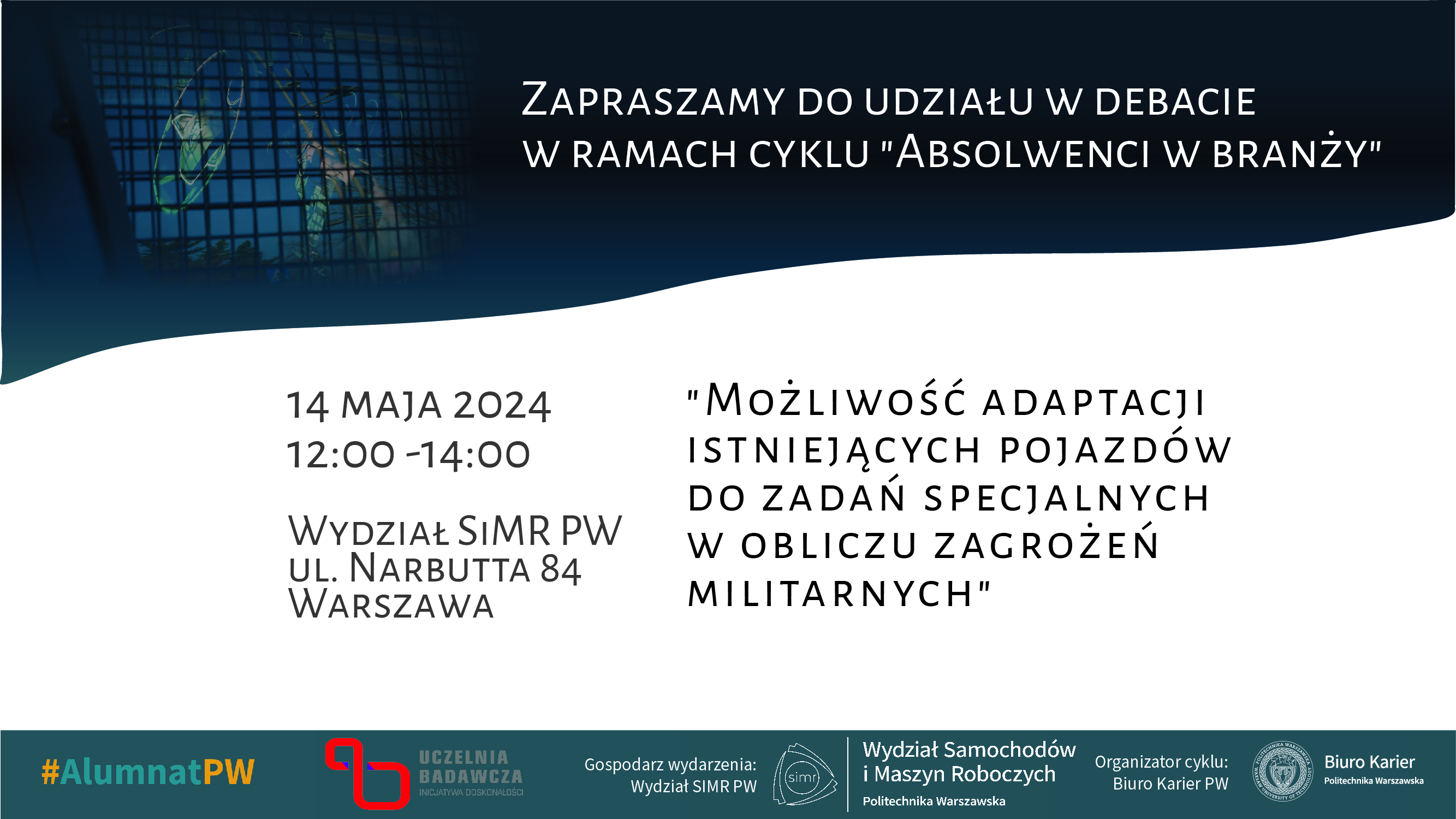 Banner promujący debatę „Możliwość adaptacji istniejących pojazdów do zadań specjalnych w obliczu zagrożeń militarnych”