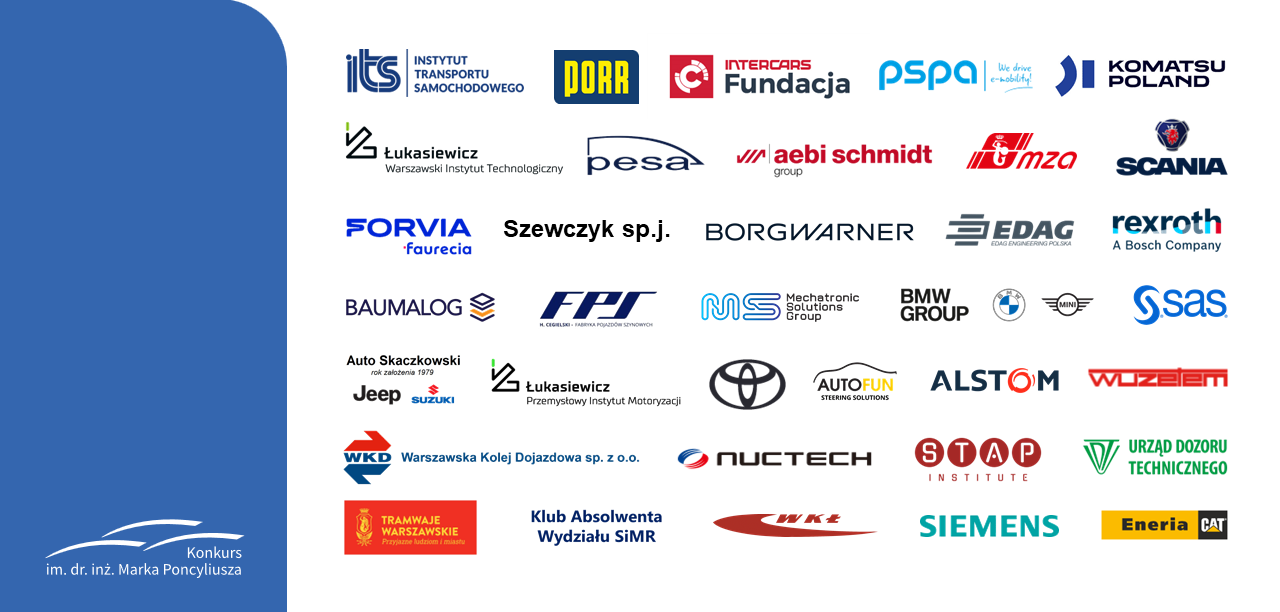 Plakat przedstawiający logo firm i instytucji - sponsorów Konkursu prac dyplomowych