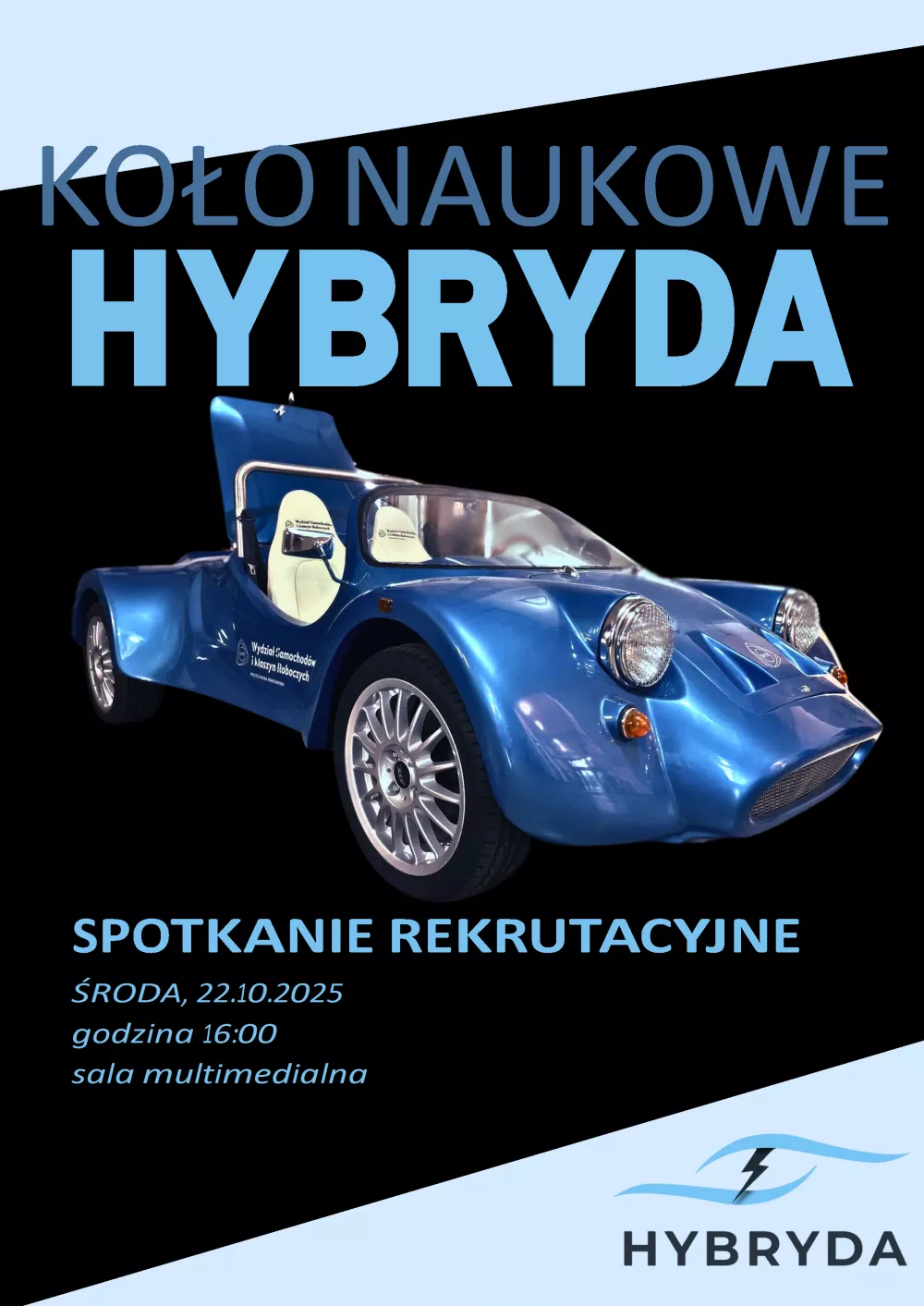 Tekst i stylizowany obraz bolidu wyścigowego